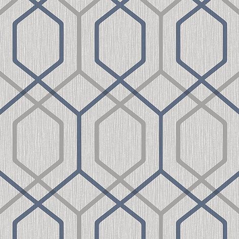 Oria Hex Wallpaper Belgravia Décor Geometric Navy Grey Glitter Textured Vinyl (1/2)