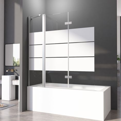 Duschwand für Badewanne Gestreift, Duschwand 140x140cm Faltbar Duschwand Badewanne 3-teilig mit festem Segment Duschwand Badewannenaufsatz Duschabtrennung Badewanne mit 6mm ESG Glas (1/5)