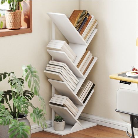 Librería de pie de 7 niveles en forma de árbol 50 x 24 x 109 cm blanca DESVIAE (1/5)