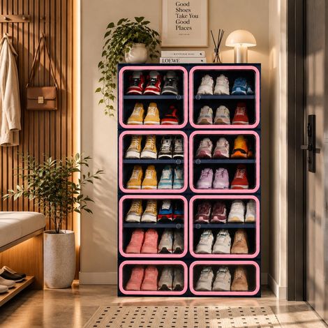Zapatero plegable 85×34×104 cm – 6 niveles, puertas transparentes – sin montaje – plástico, moderno (1/5)