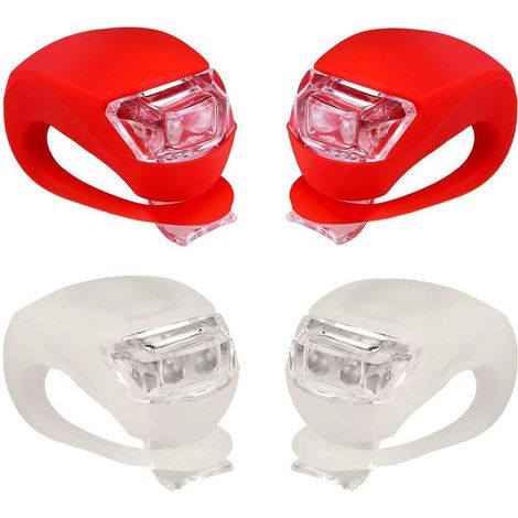 Ensemble de 4 éclairages LED en silicone pour vélo (avant et arrière) – Étanche, avec clip – Convient aux VTT, vélos de ville et vélos de route – 2 rouges + 2 blancs (1/5)