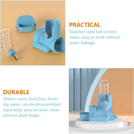 Biberon Anti-Fuite pour Hamster et Petits Animaux, Distributeur d'Eau Vertical en Acier Inoxydable avec Bille de Contrôle de Débit, Réutilisable, Bleu, pour Cage et Usage Quotidien (1/4)