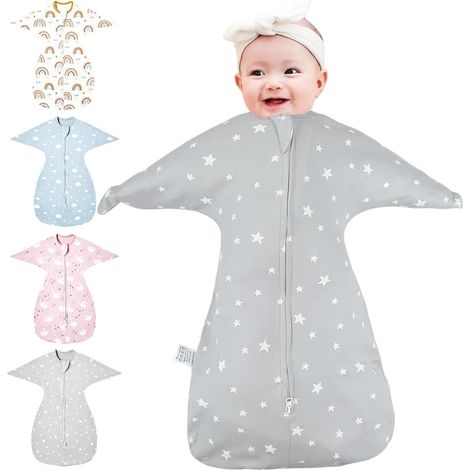 Emmaillotage Bébé en Coton, Sac de Couchage Enfant Favorise Un Développement des Hanches, Couverture Bébé Fermeture Éclair à Double Sens, Gigoteuse Naissance Garçons Filles, Gris, 3-6 Mois (1/5)