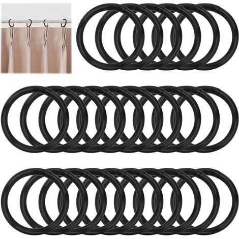 Lot de 26 Anneaux, Plastique Noir, 4 cm, Forme O, Pour Tringles Standard (1/5)