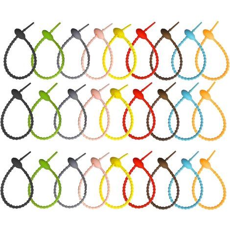 27 Pièces Attache Cable Réutilisables Silicone, Rangement Cable Couleurs Éclatantes Flexibilité pour Suspendre des Câbles Range Cable Bureau Gestion Câbles la Maison Bureau (1/5)