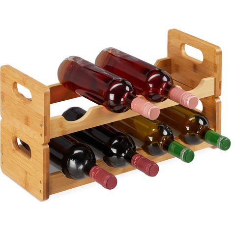 Relaxdays – Étagère à vin en bambou pour 8 bouteilles – Dimensions H 24 x L 47 x P 18 cm – Rangement horizontal pour cuisine ou bar - HLP 24 X (1/5)