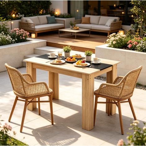Mesa de comedor 120x69x75 cm de aglomerado negro y roble, estable – MEUBLIV (1/5)