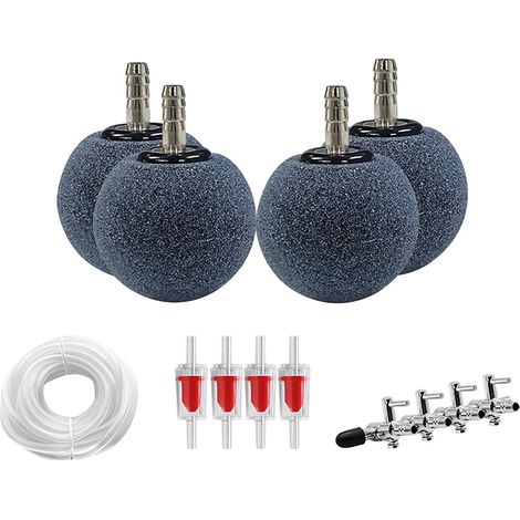 Bulleur Aquarium, 50 mm Bulleur Aquarium Silencieux, Diffuseur d'Oxygène Rond avec 4 Nano Bubble Air Stone, Tuyau Air de 6 m, 4 Clapets Anti-Retour, 1 Vanne Régulation 4 Voies en INOX (1/5)