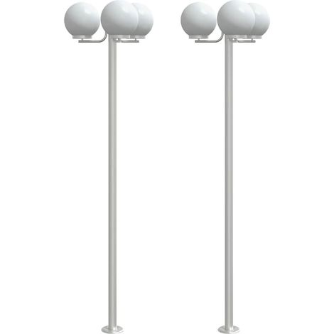 Lampadaire,Lampe sur pieds d'extérieur 3 pcs argenté 215 cm acier inoxydable CFW390105 (1/5)