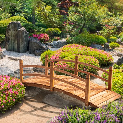 Pont de jardin Outsunny, pont en bois de 1,85 m, passerelle piétonne en bois, pont décoratif avec rambarde, supportant jusqu'à 200 kg, bois massif orange