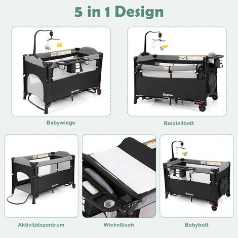 Cuna convertible 5 en 1 con cambiador y bolsa de almacenamiento color negro