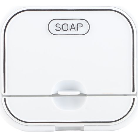Boîte à Savon Murale Sans Percage, Boîtier à Savon pour Salle de Bain avec Couvercle à Charnière et Bac de Récupération d'Eau, Blanc, ABS, Design sans Perçage avec Crochet Extensible et Stickers Forte (1/4)