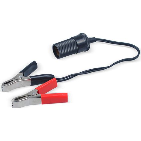 Adaptateur femelle pour prise allume-cigare de voiture avec pince pour borne de batterie, rallonge avec fiche répartitrice et pinces crocodiles pour batterie (1/5)