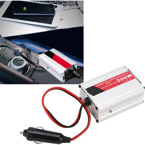 Convertisseur de tension allume-cigare 200 W (DC12V vers AC220V) avec charge rapide USB et prise universelle AC220V. (1/5)