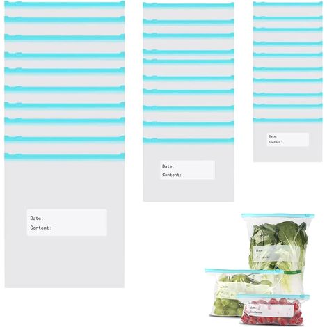 Reusable Freezer Bags Zipper Set 60 Pieces - Large, Medium and Small Sizes - Zip Bags for Vegetables, Milk and More - BPA Free - Easy to Clean - 100% Waterproof (1/5)