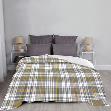 Coperta Sherpa Tartan Coperta in Pile Super Morbida invernale 320 gr al mq Matrimoniale Grigio/Giallo (1/4)