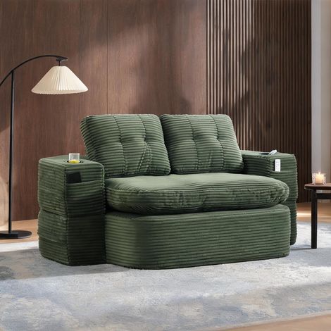 Fauteuil convertible 2-en-1 en velours côtelé vert émeraude (1/5)