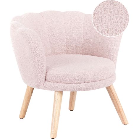 Poltrona per bambini con gambe in legno bouclè rosa pastello Halby