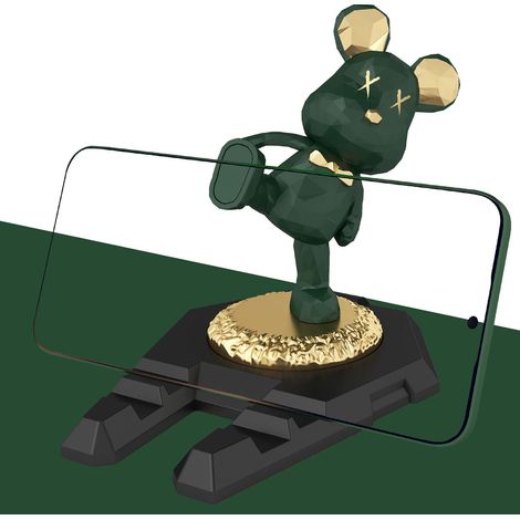 Tragbarer Kung-Fu-Bär-Handyhalter – Stabiler Halter für Handy und Tablet – Niedlicher Cartoon-Bär in Grünblau – Kunststoff, klein und leicht (1/5)