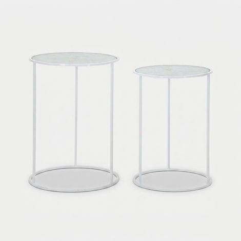 Set de 2 tables d'appoint en métal blanc avec papillons ø cm 43x60-38x55 (1/5)