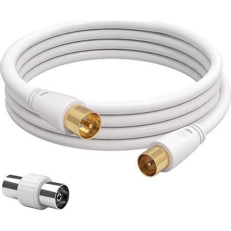 TV Antenna Cable 1.8m 75 Ohm, Coaxial TV Cable Male to Male with Female-Female Adapter, 1cm Straight Connector for Satellite TV Set Top Box FM Radio (1/5)