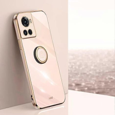 Coque de téléphone OnePlus Ace en TPU - Finition électroplaquée 6D, support de bague, rose