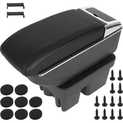 VW Golf VII 12-20 Armlehne mit Ablagefach SCHWARZES ECO-LEDER + Montagesatz (1/2)