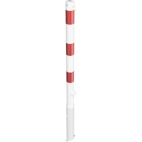 Schake Absperrpfosten herausnehmbar mit Dreikantschloss aus Stahlrohr Ø60x2,5mm weiß mit rot reflektierenden Leuchtstreifen und Stahlkappe 900mm Überflur mit 1 Öse (1/2)