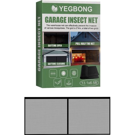 Kit de moustiquaire double pour porte de garage (2 voitures) : toile en fibre de verre étanche avec fermeture éclair, rideau de porte de garage rétractable facile à installer pour une ventilation opti (1/5)