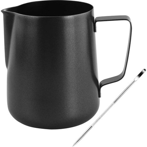 600 ml/20 oz Milchaufschäumer mit Teflonbeschichtung (mit Latte-Stift), Milchaufschäumer aus Edelstahl 304, Espresso-Dampfdüse, Kaffeemaschinenzubehör, Cappuccino-Tasse (schwarz)