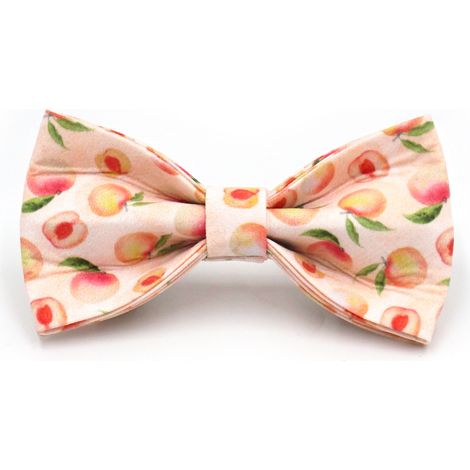 Collier de chien à motif fleur et fruit avec nœud papillon en coton, taille S, couleur pêche (1/2)