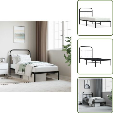 Cadre de lit métal sans matelas avec tête de lit noir 90x190 cm - Cadre De Lit - Lit Double - Lit Metal - Lit Noir - Meuble Chambre