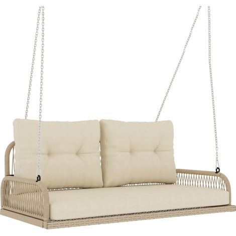 Banc Suspendu Extérieur 2 Places en Résine Tressée Beige avec Coussins et Chaînes en Acier 115x66x44 cm (1/5)