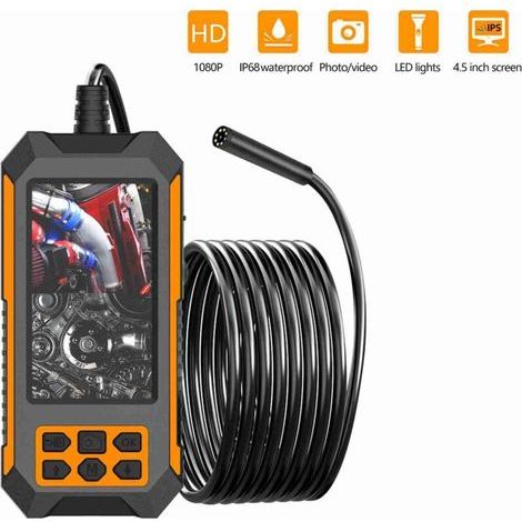 Endoscope industriel avec écran 4,5 pouces HD 1080p, caméra Ø8 mm flexible – idéal pour mécaniciens auto & aéronautique (1/5)