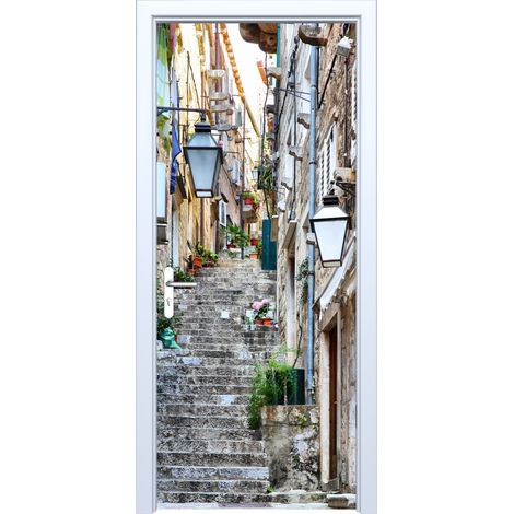 Adhesivo de tela para puerta, escaleras, calle con faroles, 702PD