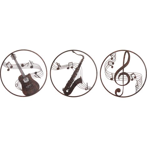 Signes Grimalt Cuadro Adorno Pared  Adorno Pared Música 3U Apliques Metal Marrón 1x60x60cm 29899