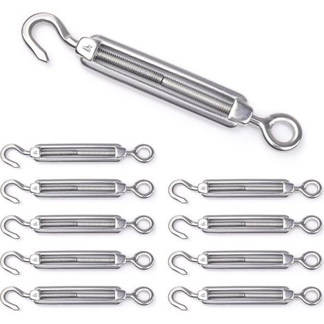 10 Stück Edelstahl 304 Kabelspanner Haken und Öse M4 M5 M6 M8 M10 Verstellbarer Spanner für Sonnensegel-Beschläge zum Spannen von Metallseilen (M8)