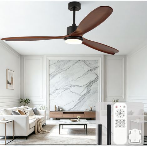 Ventilateur plafond 177x177x34 cm en bois et métal noir noyer LED, pour salon – MEUBLIV (1/5)