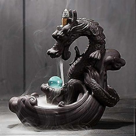 Porte-encens en céramique en forme de dragon, brûleur à cônes d'encens, porte-bâtonnets d'encens, brûleur d'encens à reflux avec 100 cônes gratuits. (1/5)