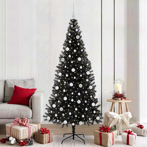 Weihnachtsbaum mit 300 LEDs mit Ständer Schwarz 210 cm PVC