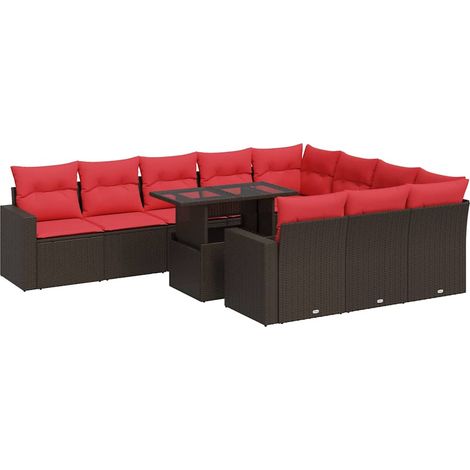 vidaXL Set Divani Giardino 11 pz con Cuscini Polyrattan Acacia Marrone (1/5)