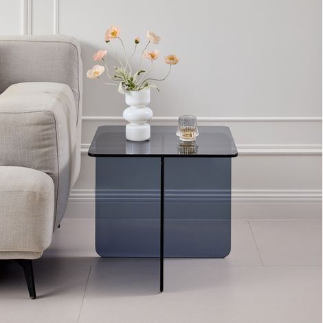 Table d'appoint en verre trempé gris 45 x 45 x 41 cm, table de canapé, REDOM (1/5)