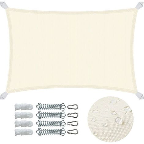 ® Voile d'ombrage Rectangulaire en Polyester Imperméable avec Kit de Montage 3x2m Beige