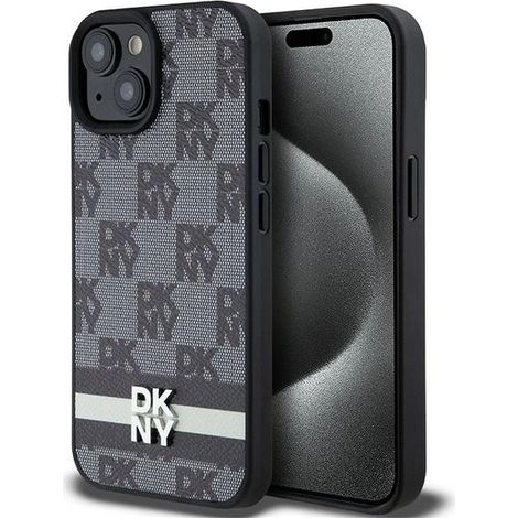 Custodia rigida nera/nera DKNY DKHCP15SPCPTSSK per iPhone 15/14/136.1 con motivo a quadri monocromatico e strisce stampate. (1/5)