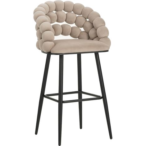 Tabouret de bar velours beige assise design et confort moderne - beige velours et structure noire (1/3)