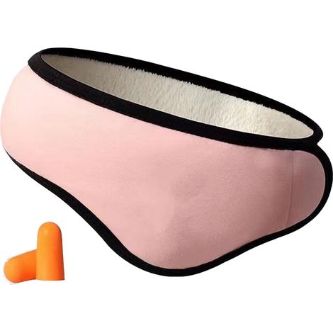 Casque anti-bruit sommeil, serre-tête chaud hiver, protection auditive extérieure ajustable, cache-oreilles doux rose avec bouchons d'oreilles. (1/5)