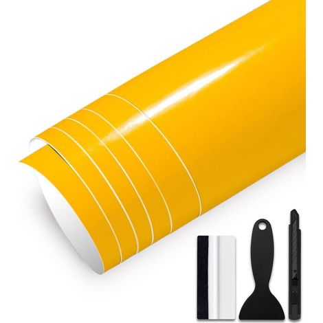 Autofolie Glanz Gelb 30x150cm mit Luftkanälen & Werkzeug-Kit (1/5)