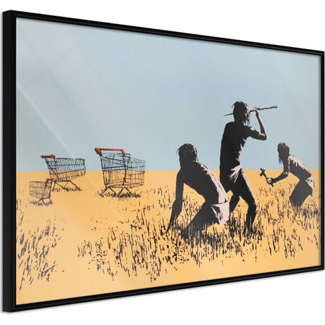 Affiche Murale Encadrée "Banksy Trolley Hunters" 45 x 30 cm Noir