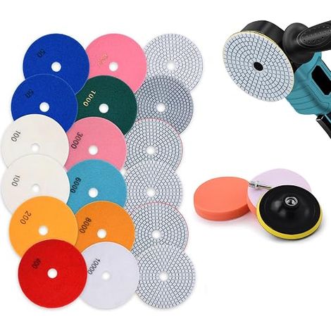 Diamond Polishing Pads with M14 Rubber Backing Disc and Wool Felt Polishing Set 125mm for Marble Abrasive Discs for Use on Granite Concrete (1/5)