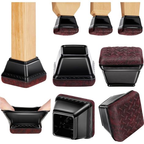 18 Pièces Protection Pied de Chaise, Patin Chaise Noir avec Coussinets en Feutre, Embout Pied de Chaise Carrés pour Sols en Bois/Carrelage, Pas de Rayures Bruit (Convient:25-35mm) (1/5)